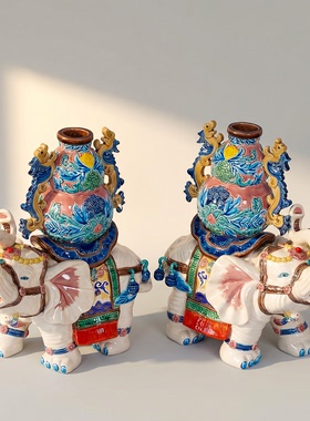 【本尼家】非遗手工彩釉交趾陶家居装饰品玄关摆件-大号太平有象