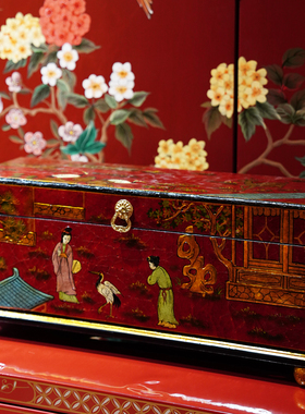 【本尼家】YS121法式中国风中国红布裂纹手绘人物图案装饰盒