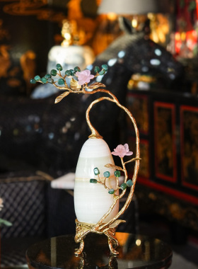 【本尼家】HY50新中式轻奢铜艺玉石花枝古风家居艺术陈设装饰摆件