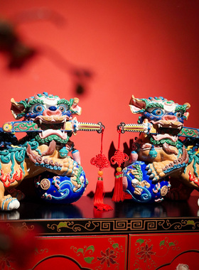 【本尼家】非遗手工彩釉交趾陶大号剑狮陶瓷客厅装饰桌面玄关摆件