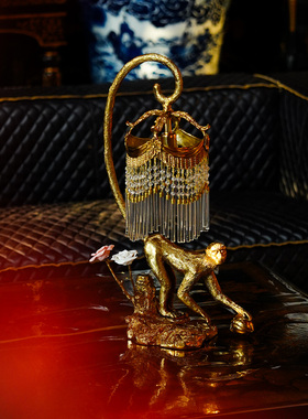 【本尼家】TD77法式复古长尾猴子装饰台灯《金猴纳桃》桌面摆件