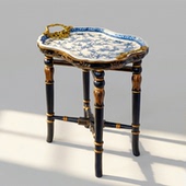 本尼家 TL70瓷镶铜手绘青花小托几家用茶几角几桌子边几咖啡桌