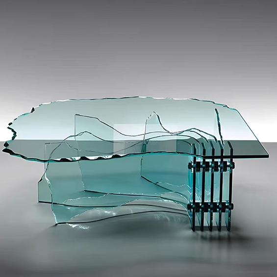 【本尼家】TY87现代轻奢透明扇形茶几家用客厅创意边几不规则茶几