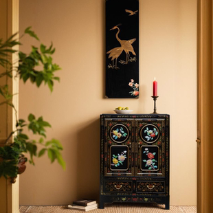 国风滑石镶嵌手绘漆画玄关储物柜90 本尼家 TS36中式 120cm