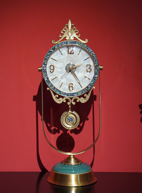 【本尼家】法式轻奢铜镶大理石客厅大号软白贝钟表座钟装饰摆件