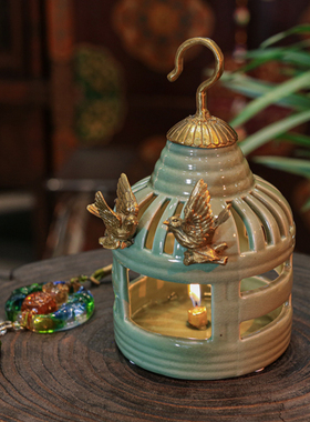 【本尼家】手工黄铜鸟笼造型家居装饰烛台摆设蜡台玄关桌摆件