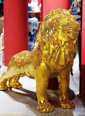 【本尼家】BJ16玻璃钢狮子站狮造型镜片贴片装饰户外门口艺术摆件