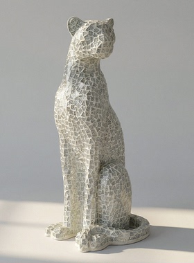 【本尼家】马赛克钻石玻璃贴片豹子装饰个性家居摆设创意玄关摆件