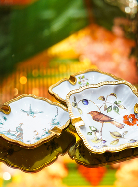 【本尼家】SS83中式高温陶瓷镶铜手绘雪茄烟灰缸古典桌面装饰摆件