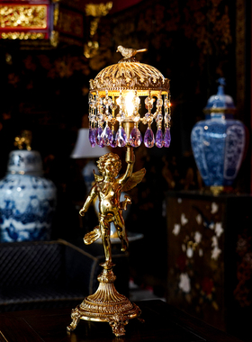 【本尼家】TD63法式复古水晶玻璃配铜天使创意装饰品台灯玄关摆件