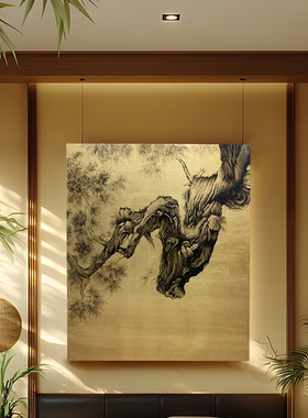 【本尼家】TS333新中式禅意手工手绘寿松茶室装饰画客厅茶室挂画