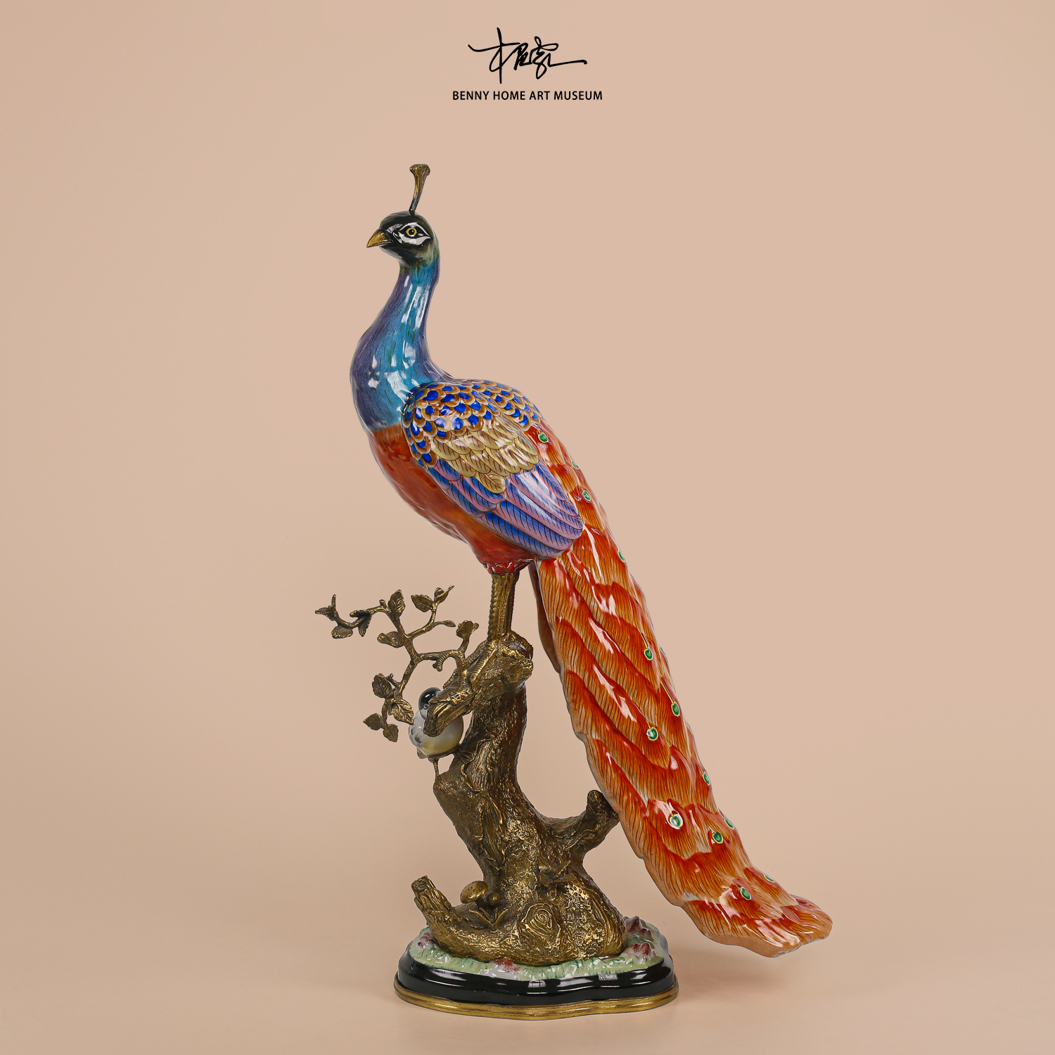【本尼家】HX2陶瓷镶铜孔雀摆件现代家居客厅装饰玄关摆件