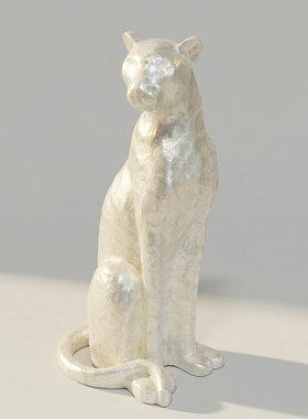 【本尼家】BJ02银白软贝壳小号豹子艺术装饰家居玄关落地摆件