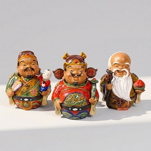 AM132非遗石湾陶瓷福禄寿三星客厅桌面装 饰玄关摆件 本尼家