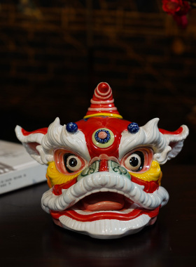 【本尼家】AM76非遗手工石湾陶瓷狮头装饰玄关摆件-小号醒狮头