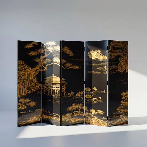 【本尼家】TS396手绘描金折屏高180*宽50cm*5片