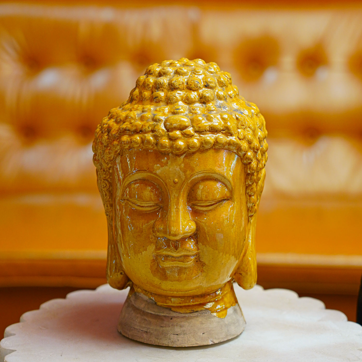 【本尼家】SX16非遗好物山西琉璃瓷《佛头》仿古装饰桌面玄关摆件