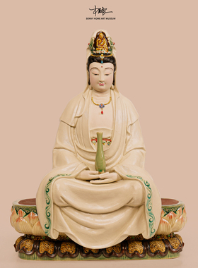 【本尼家】ZW20非遗石湾陶瓷莲台观音菩萨家居客厅装饰玄关摆件