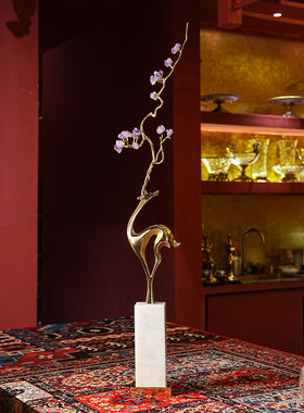 【本尼家】RK05现代轻奢艺术装饰水晶配铜鹿《福禄高升》玄关摆件