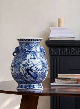 【本尼家】K50新中式仿古青花瓷大肚插花瓶客厅装饰花器玄关摆件