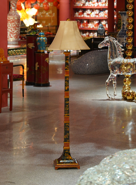 【本尼家】YS163法式中国风发丝黑底绘山水图案落地灯装饰摆件