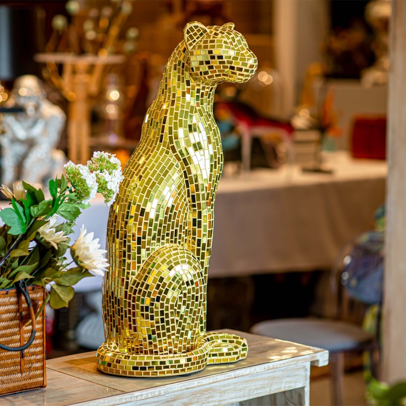 【本尼家】BJ01小号豹子玻璃钢创意镜片贴片个性家居艺术摆件