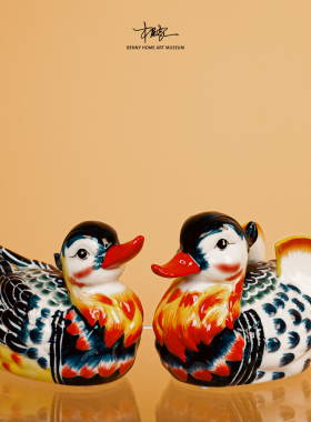 【本尼家】中式个性冰裂纹陶瓷鸳鸯小鸭客厅桌面玄关摆件