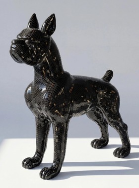 【本尼家】BJ17玻璃钢大号法斗狗黑色镜片贴片装饰客厅庭院摆件