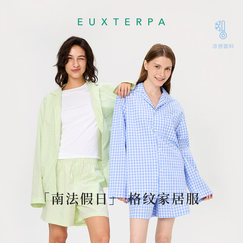 EUXTERPA男女薄款格纹睡衣套装