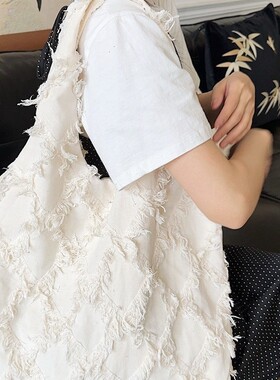 45155 流苏包包女大学生上课女包背心包文艺单肩包大容量帆布包