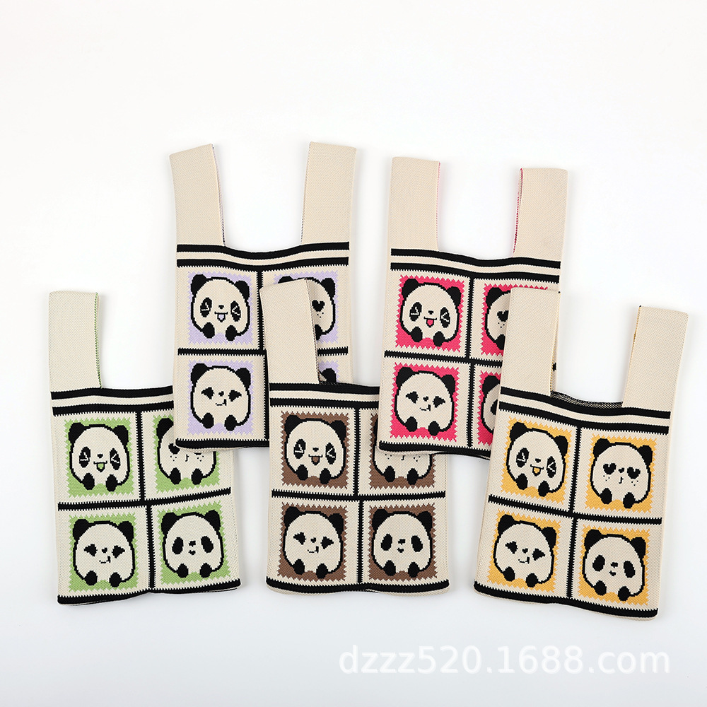 成都熊猫针织包托特包韩版女包伴手礼手拎包背心包编织包水桶