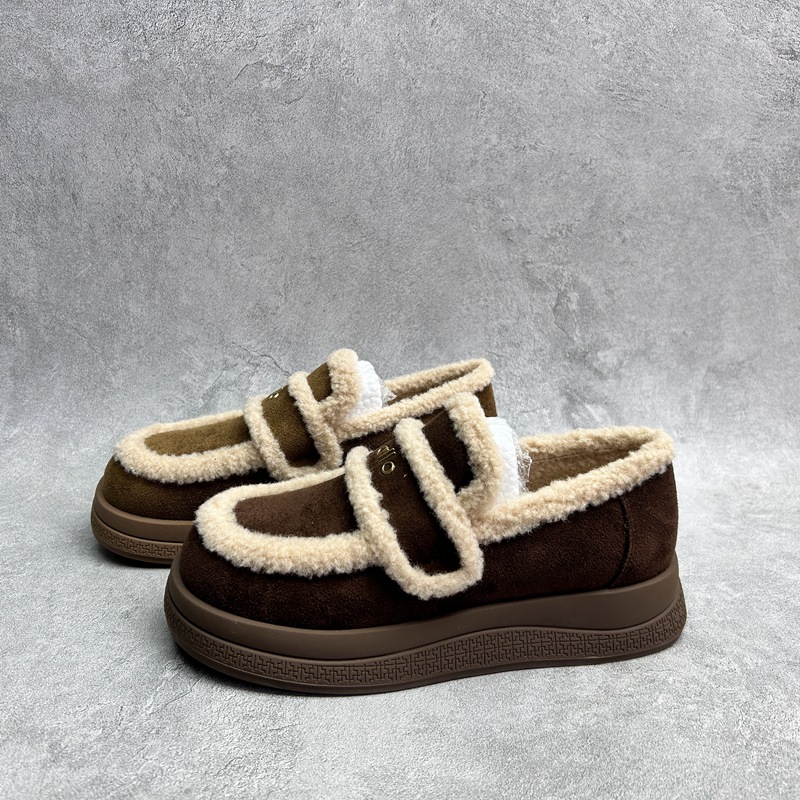 工厂25断码真皮冬季新款女鞋厚底勃肯鞋圆头松糕底套脚加绒女棉鞋