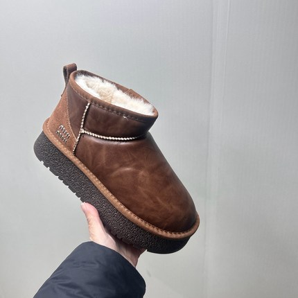 工厂2025秋冬断码印花女鞋雪地靴厚底休闲舒适保暖时尚套脚短靴38