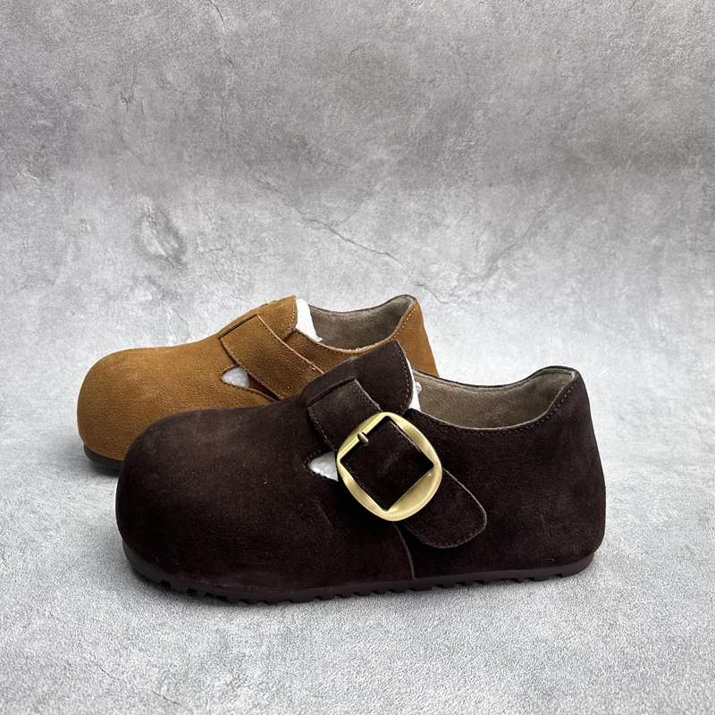 2025断码秋季真皮新款女鞋平底休闲深口时尚牛皮加绒女棉鞋