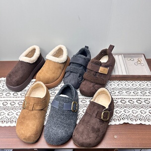工厂25断码绒布秋冬新款女鞋勃肯鞋圆头松糕底套脚内增高女棉鞋