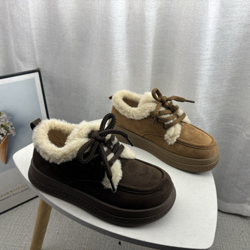 工厂2025秋冬断码绒布毛口女鞋雪地靴厚底休闲鞋保暖时尚系带短靴