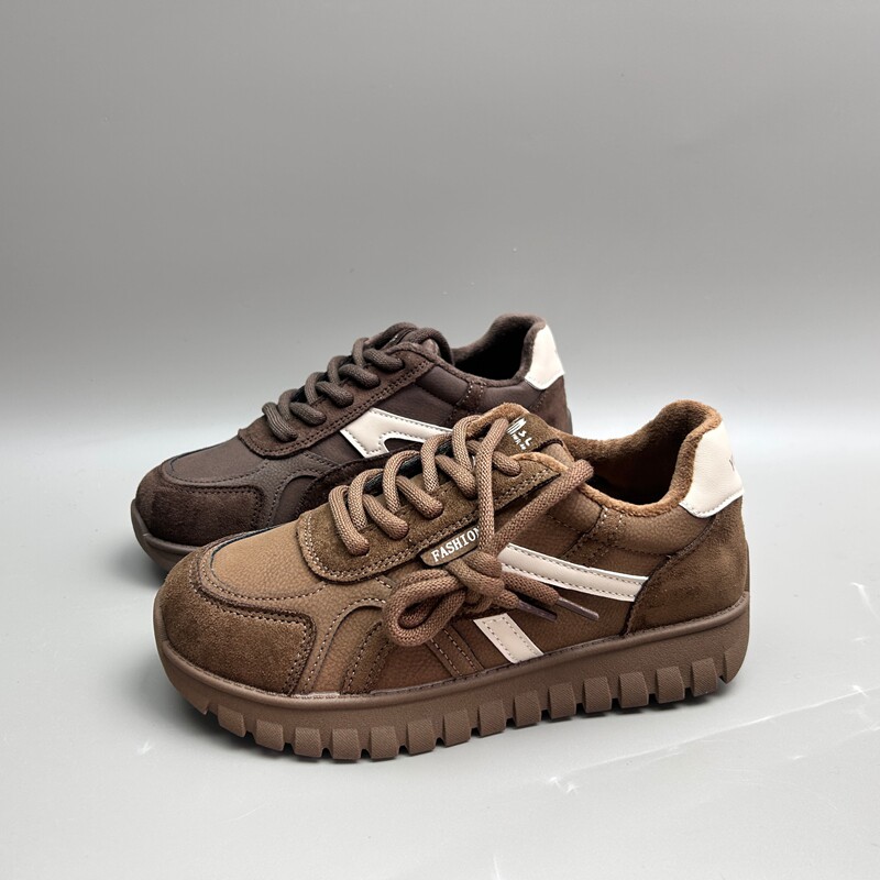工厂断码pu运动鞋女2026秋季新款老加棉休闲鞋圆头松糕底德训鞋