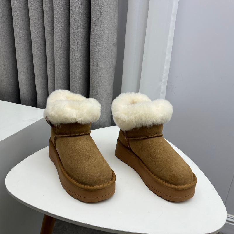 工厂2025处理冬款断码真皮女鞋雪地靴牛皮厚底套脚羊毛口舒适短靴