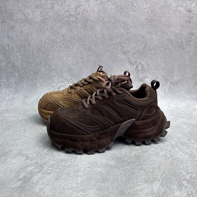 工厂断码真皮运动鞋女2025秋季新款老爹鞋系带圆头厚底增高女板鞋