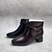 2025断码 牛皮拉链加棉女靴子 粗跟短靴工厂时尚 真皮秋冬新款 女鞋
