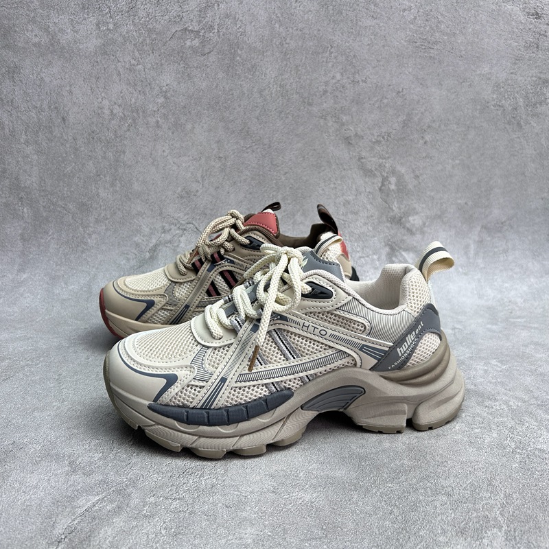 工厂断码pu运动鞋女2025秋季新款系带老爹鞋圆头厚底增高女板鞋