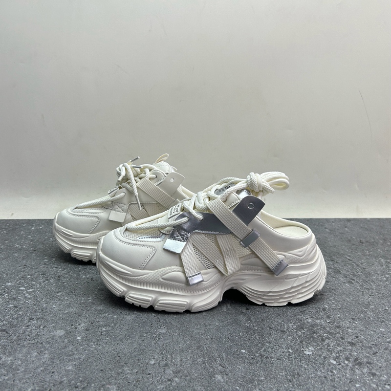 夏季新款松糕底圆头真皮女鞋