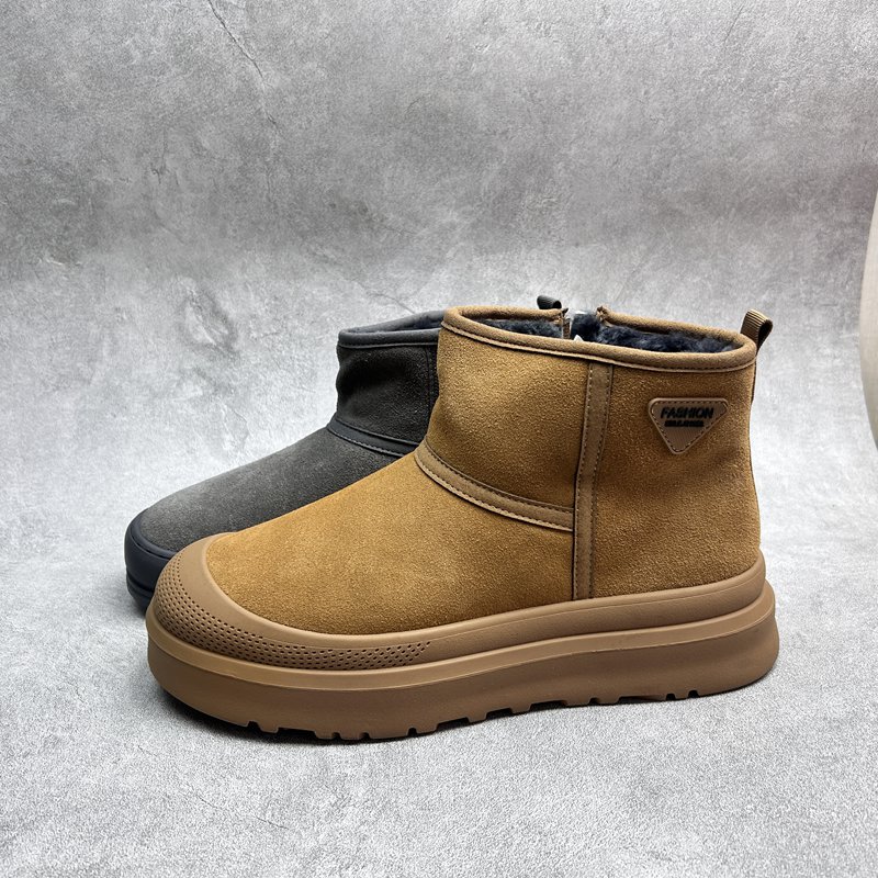 2025秋冬断码真皮男鞋百搭雪地靴保暖圆头厚底羊毛舒适牛皮男棉鞋