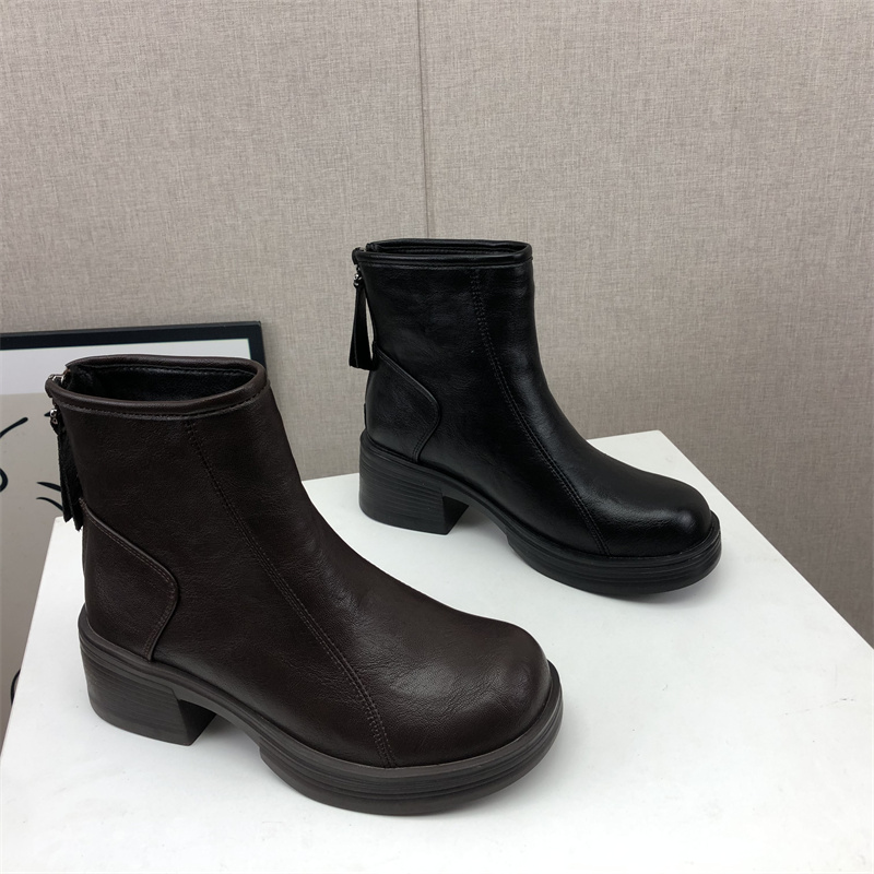 工厂断码超纤短靴女2025秋冬新款厚底增高尔西靴时尚加绒舒适女靴