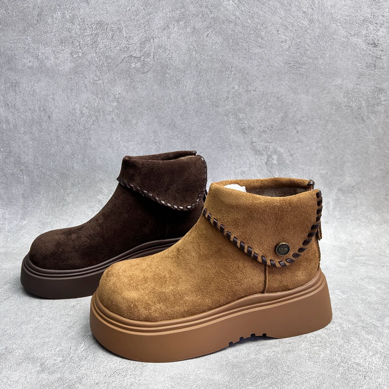 工厂2025秋冬新款女鞋断码超纤厚底圆头短靴时尚拉链绒布女靴子