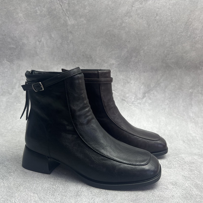 2025断码真皮秋冬新款女鞋低跟短靴工厂时尚牛皮拉链绒里女靴子