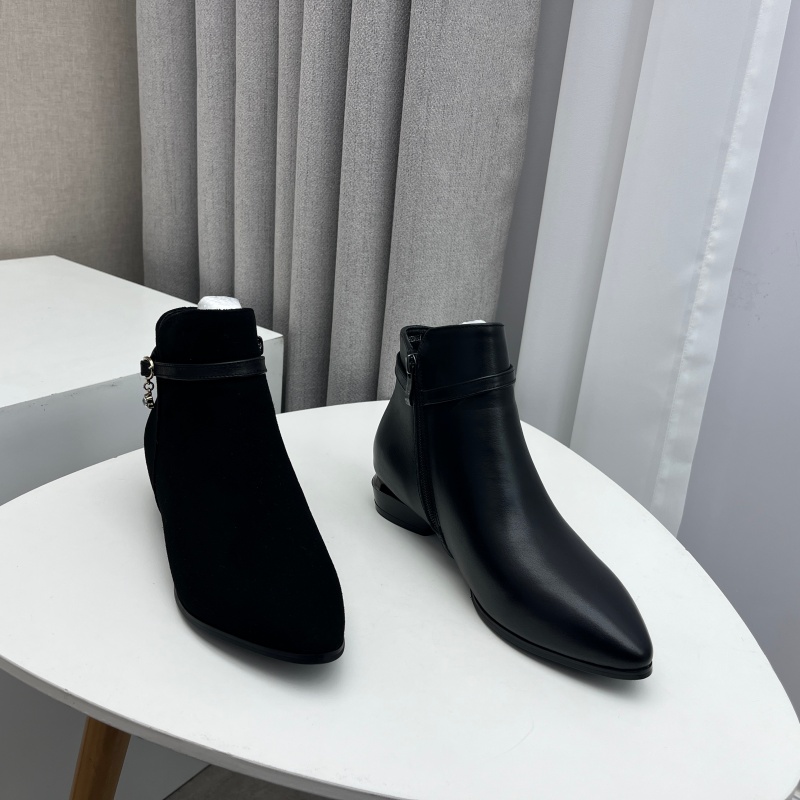 2025断码真皮秋冬新款女鞋粗跟短靴工厂时尚牛皮拉链绒里女靴子