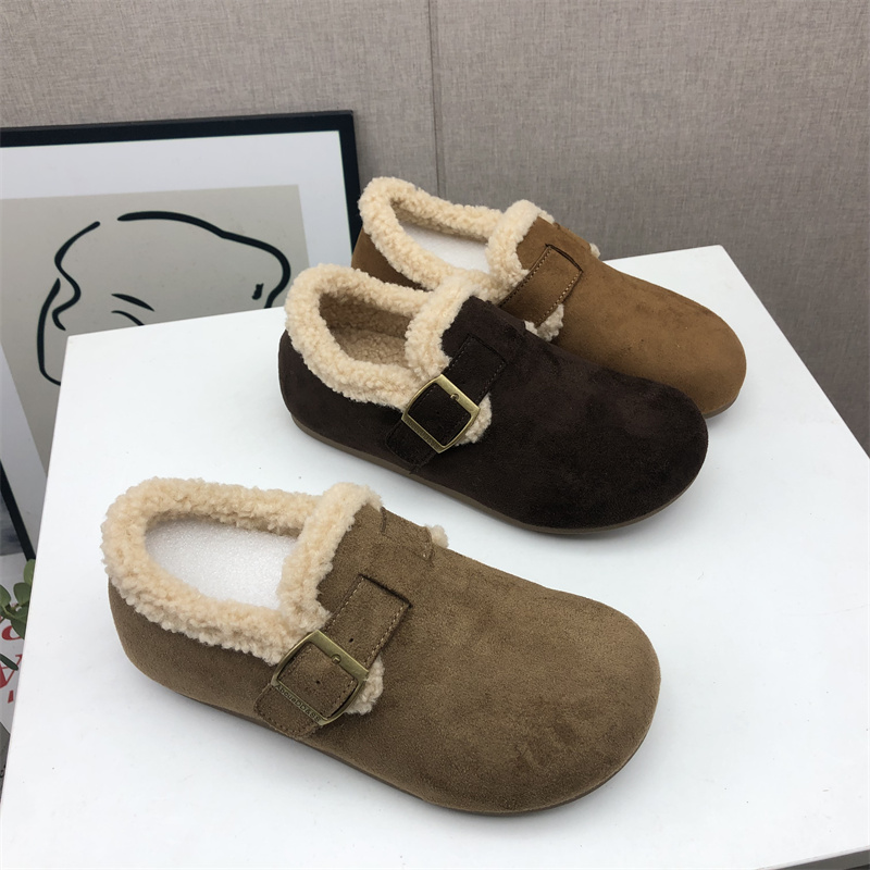 工厂25断码超纤秋冬新款女鞋厚底勃肯鞋圆头松糕底套脚包头女棉鞋