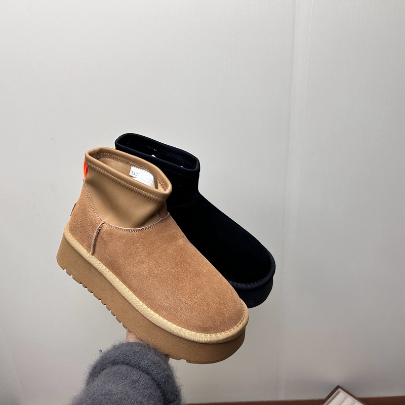 工厂2025处理冬款断码真皮女鞋雪地靴牛皮厚底套脚松糕底女短靴