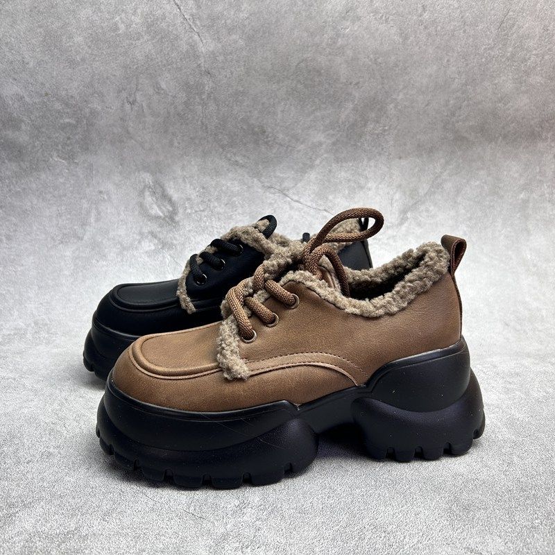 2025断码秋季真皮新款女鞋厚底休闲深口时尚牛皮系带加绒女棉鞋,女鞋,深口单鞋,淘宝优惠券,粉丝福利购,淘宝优惠卷